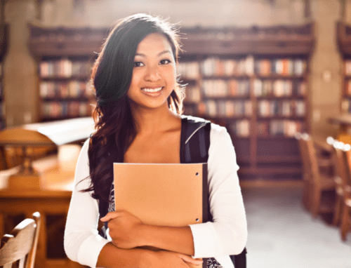 Young women in the library