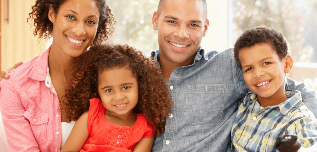 Family portrait of mom, dad, son and daughter
